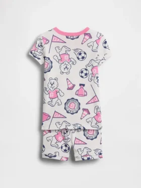 Conjunto de pijama de algodón orgánico cepillado con logo de oso para Bebé y Niño