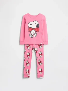 Conjunto de pijama de algodón orgánico cepillado de Snoopy para bebés y niños