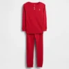 Conjunto de pijama de algodón orgánico cepillado estilo Henley para bebés y niños