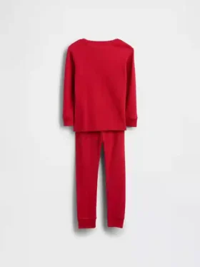 Conjunto de pijama de algodón orgánico cepillado estilo Henley para bebés y niños