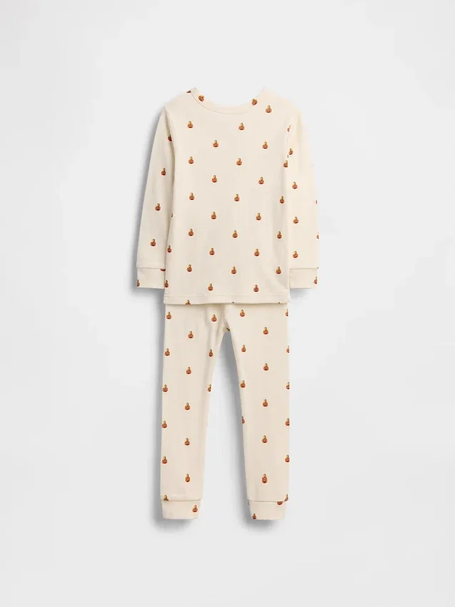 Conjunto de pijama de algodón orgánico cepillado para niños y bebés con el oso Pumpkin Bear