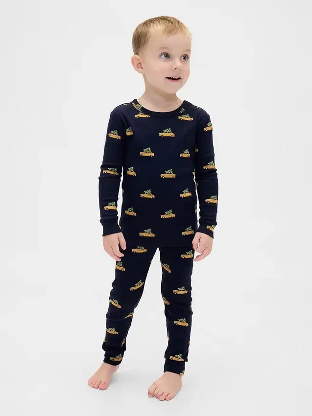 Conjunto de pijama de fiestas de algodón orgánico cepillado para niños y bebés