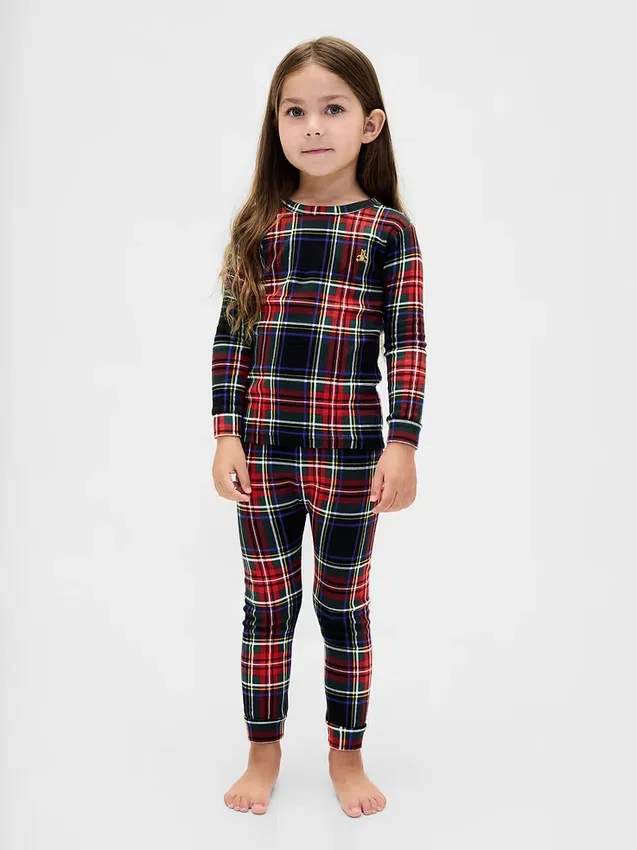 Conjunto de pijama de fiestas de algodón orgánico cepillado para niños y bebés