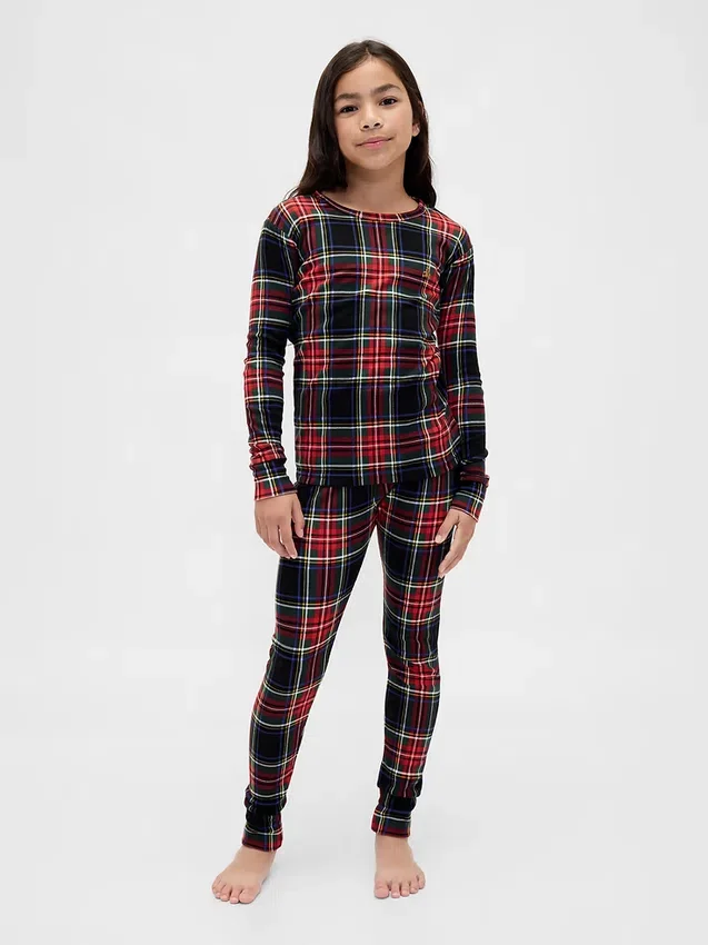 Conjunto de pijama de fiestas de algodón orgánico cepillado para niños y bebés