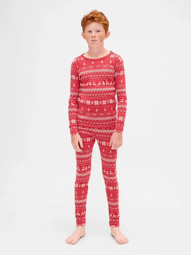 Conjunto de pijama de fiestas de algodón orgánico cepillado para niños y bebés