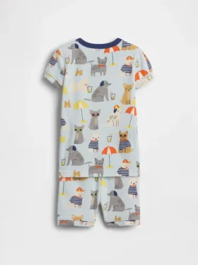 Conjunto de pijama de pantalones cortos de algodón orgánico cepillado «Beach Dogs» para bebés y niños