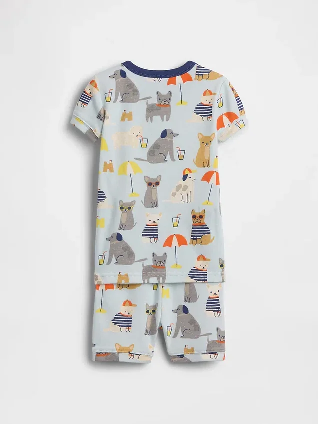 Conjunto de pijama de pantalones cortos de algodón orgánico cepillado «Beach Dogs» para bebés y niños