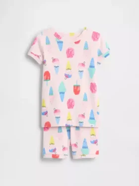 Conjunto de pijama de pantalones cortos de algodón orgánico cepillado con diseño de helados para Bebé y Niño