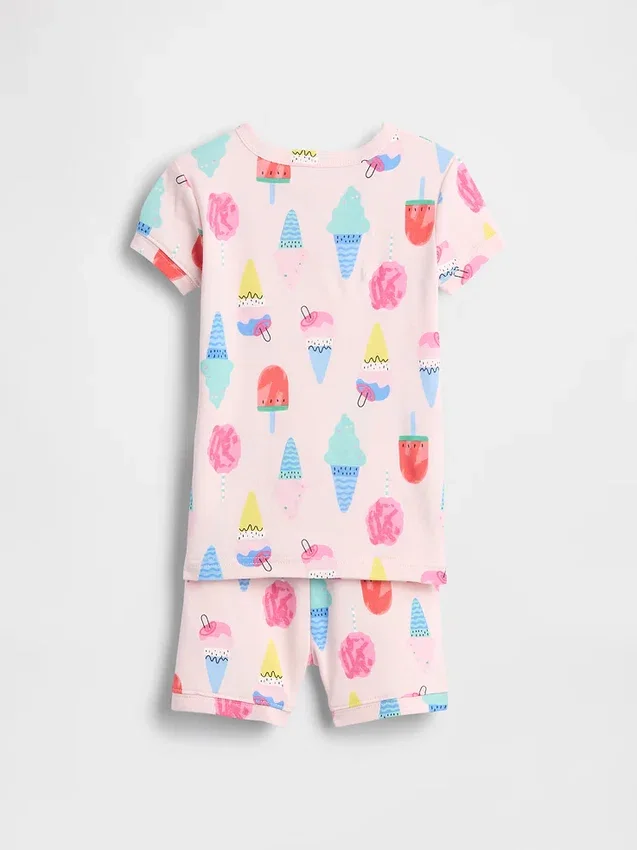 Conjunto de pijama de pantalones cortos de algodón orgánico cepillado con diseño de helados para Bebé y Niño