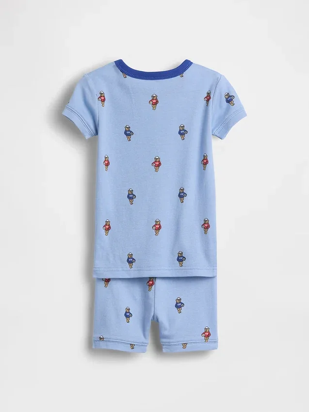 Conjunto de pijama de pantalones cortos de algodón orgánico cepillado con diseño de osito futbolista para bebés y niños pequeños