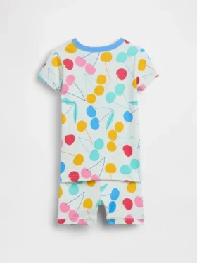 Conjunto de pijama de pantalones cortos de algodón orgánico cepillado con estampado de cerezas para Bebé y Niño