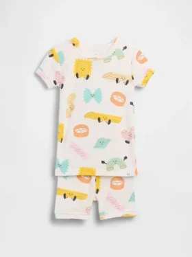 Conjunto de pijama de pantalones cortos de algodón orgánico cepillado «Pasta» para Bebé y Niño