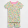 Conjunto de pijama de pantalones cortos florales de algodón orgánico cepillado para Bebé y Niño