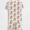 Conjunto de pijama de pantalones cortos para niños de algodón orgánico cepillado con diseño de perrito caliente
