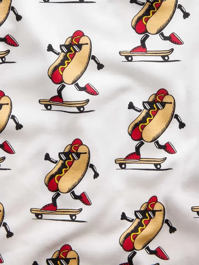 Conjunto de pijama de pantalones cortos para niños de algodón orgánico cepillado con diseño de perrito caliente