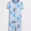 Conjunto de pijama de pantalones cortos para niños de algodón orgánico cepillado con estampado de pulpo