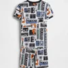 Conjunto de pijama de pantalones cortos para niños de algodón orgánico cepillado con estampado musical