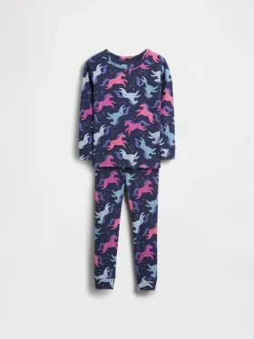 Conjunto de pijama de unicornio de algodón orgánico cepillado para bebés y niños