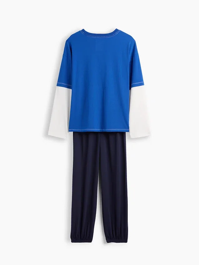 Conjunto de pijama infantil reciclado con bloques de color
