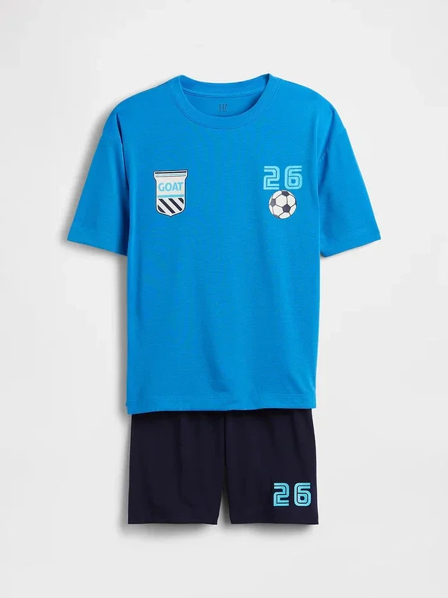 Conjunto de pijama oversize reciclado para niños con pantalones cortos de fútbol