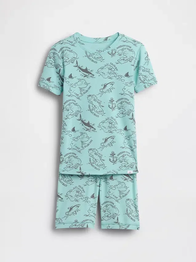 Conjunto de pijama para niños de algodón orgánico cepillado con mapa pirata en forma de pantalones cortos