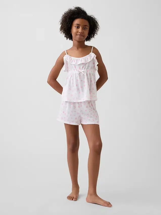Conjunto de pijama reciclado para niños con camiseta sin mangas con volantes y pantalones cortos