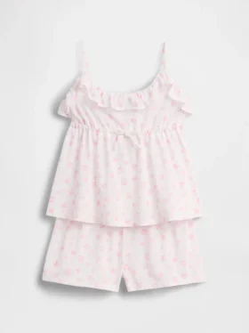 Conjunto de pijama reciclado para niños con camiseta sin mangas con volantes y pantalones cortos