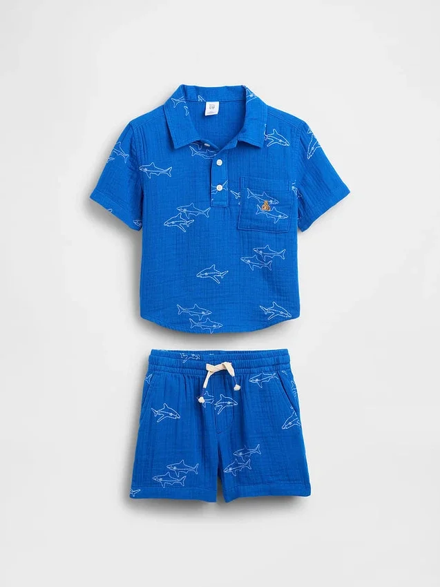 Conjunto de polo de gasa de algodón para bebés y niños pequeños
