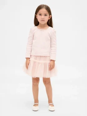 Conjunto de punto acanalado y tul para bebés y niños pequeños