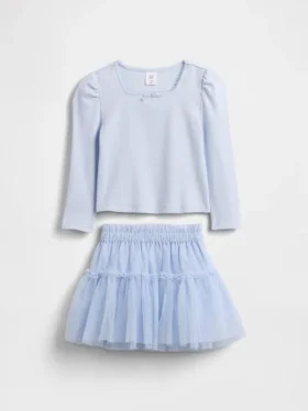 Conjunto de punto acanalado y tul para bebés y niños pequeños