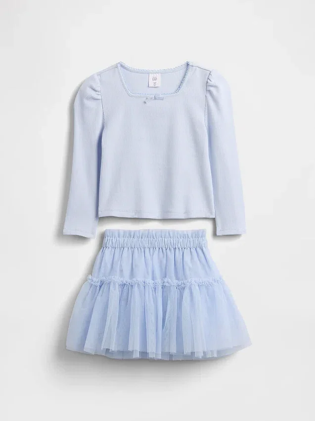 Conjunto de punto acanalado y tul para bebés y niños pequeños