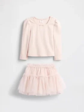 Conjunto de punto acanalado y tul para bebés y niños pequeños