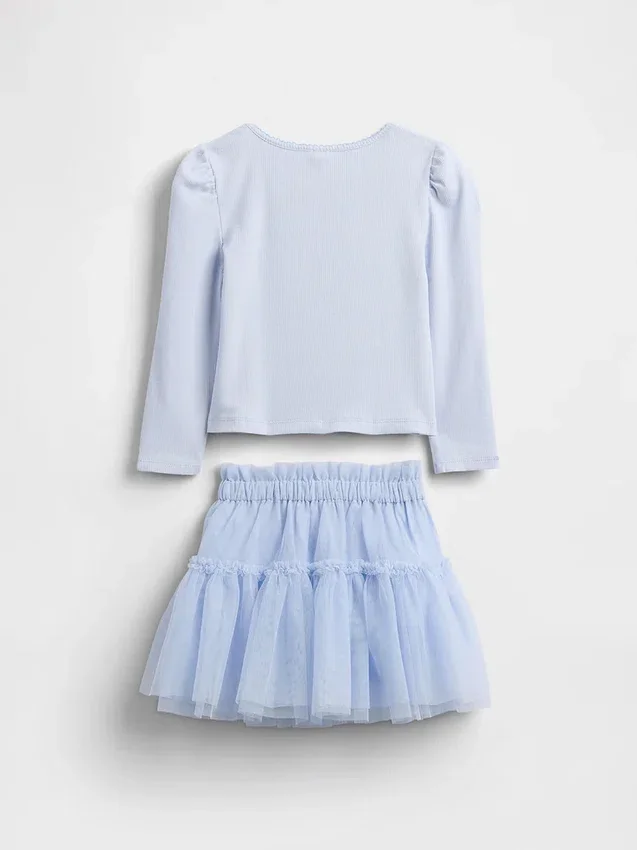 Conjunto de punto acanalado y tul para bebés y niños pequeños