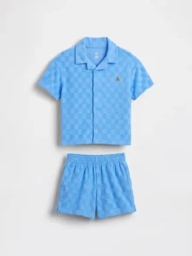 Conjunto de resort de felpa a cuadros para bebés y niños pequeños