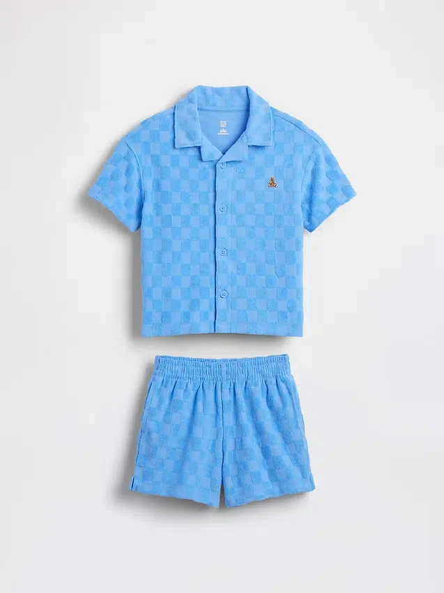 Conjunto de resort de felpa a cuadros para bebés y niños pequeños