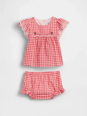 Conjunto de ropa para bebé de cuadros vichy con ojales