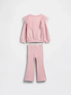 Conjunto de sudadera de tul y leggings acampanados con ribete para bebés y niños pequeños