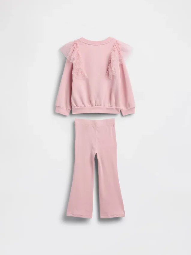Conjunto de sudadera de tul y leggings acampanados con ribete para bebés y niños pequeños