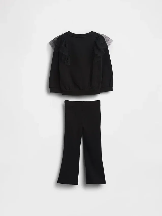 Conjunto de sudadera de tul y leggings acampanados con ribete para bebés y niños pequeños