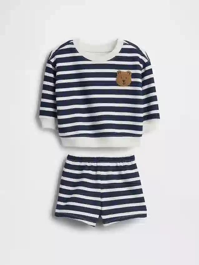 Conjunto de sudadera y pantalones cortos para bebé Vintagesoft con rayas de ositos
