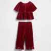 Conjunto de terciopelo con volantes para bebés y niños