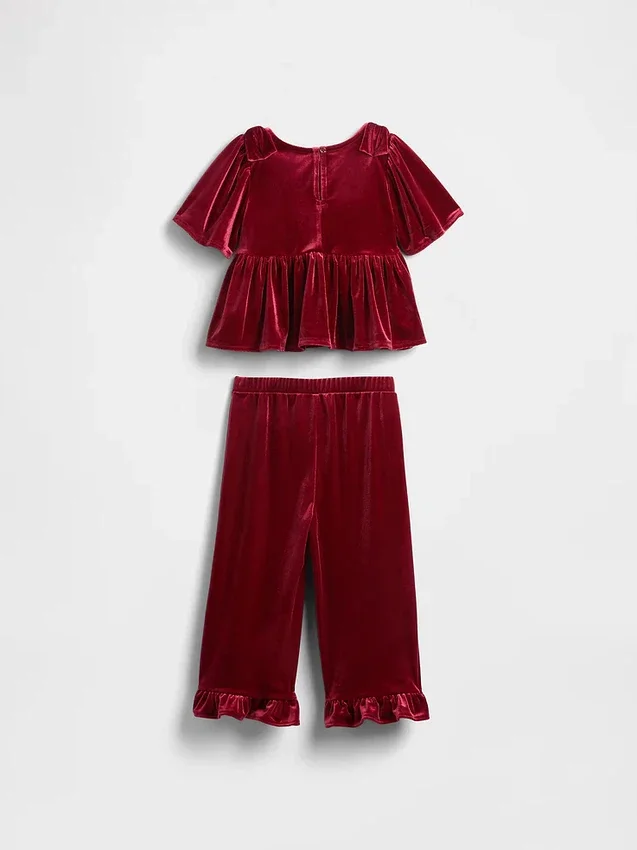 Conjunto de terciopelo con volantes para bebés y niños
