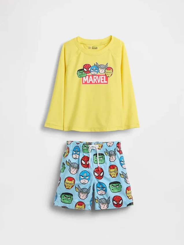 Conjunto de traje de baño con camiseta protectora Marvel para bebés y niños