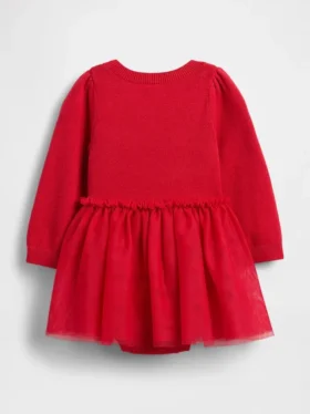 Conjunto de vestido y body de jerséu de tul para bebé