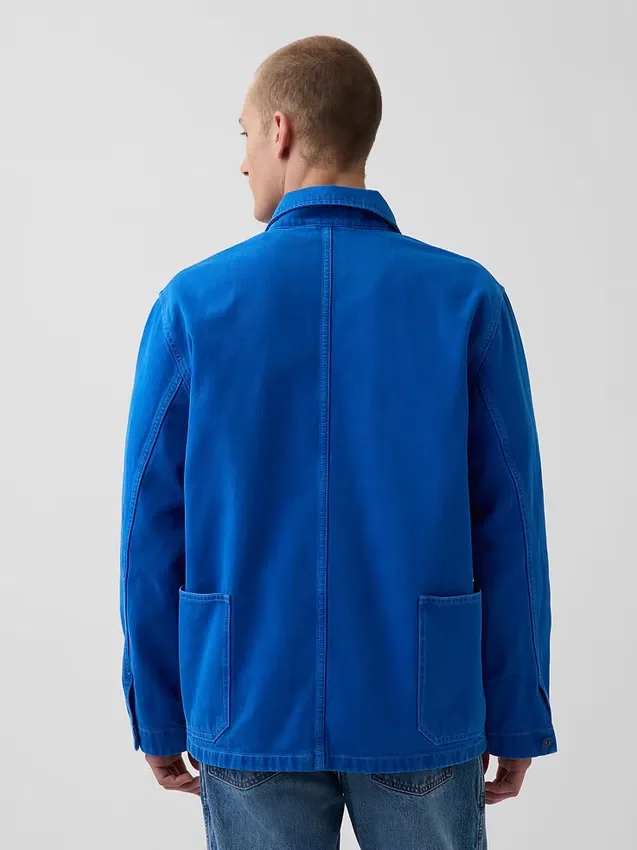 Consigue la chaqueta de trabajo holgada azul