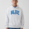Consigue la sudadera con capucha de felpa francesa gruesa azul con logotipo