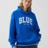 Consigue la sudadera con capucha de felpa francesa gruesa azul con logotipo