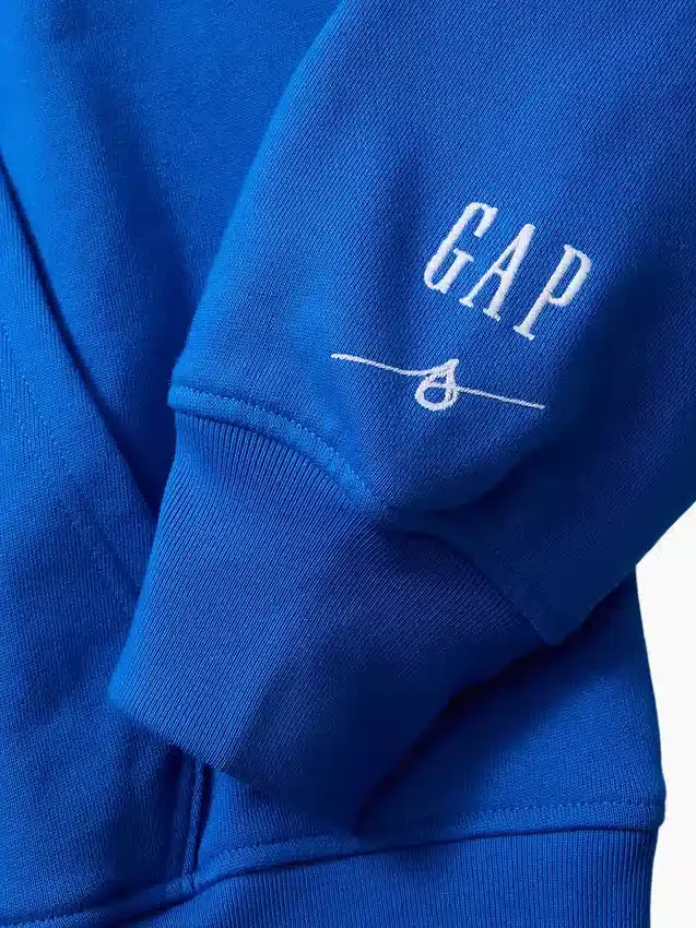 Consigue la sudadera con capucha de felpa francesa gruesa azul con logotipo