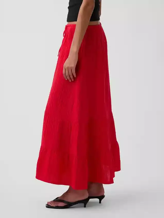 Falda maxi holgada en capas de gasa de algodón