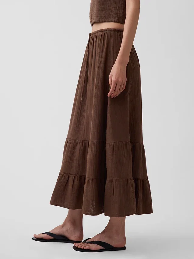 Falda maxi holgada en capas de gasa de algodón